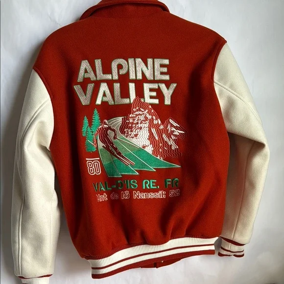 Zara Red and White Bomber Jacket with Varsity Style - Picture 3 of 5